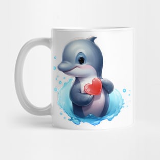 Valentine Dolphin Holding Heart Mug